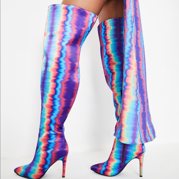 rainbow thigh high boots